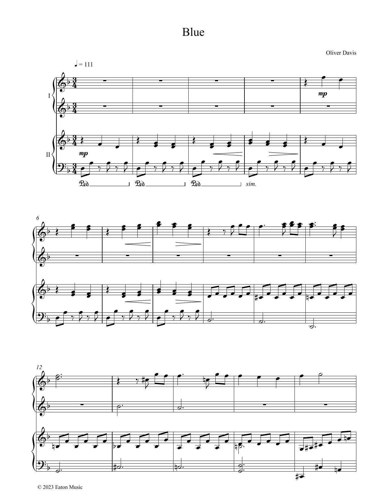 Oliver Davis Blue Sheet Music