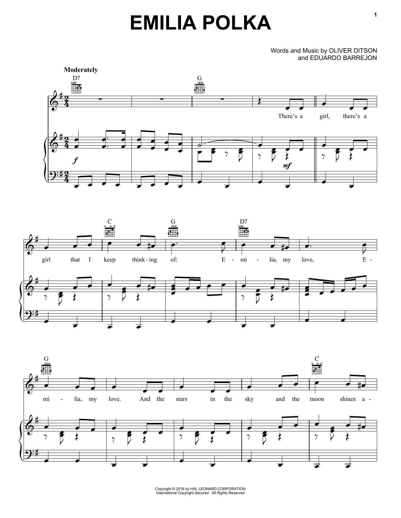 Oliver Ditson & Eduardo Barrejon Emilia Polka Sheet Music