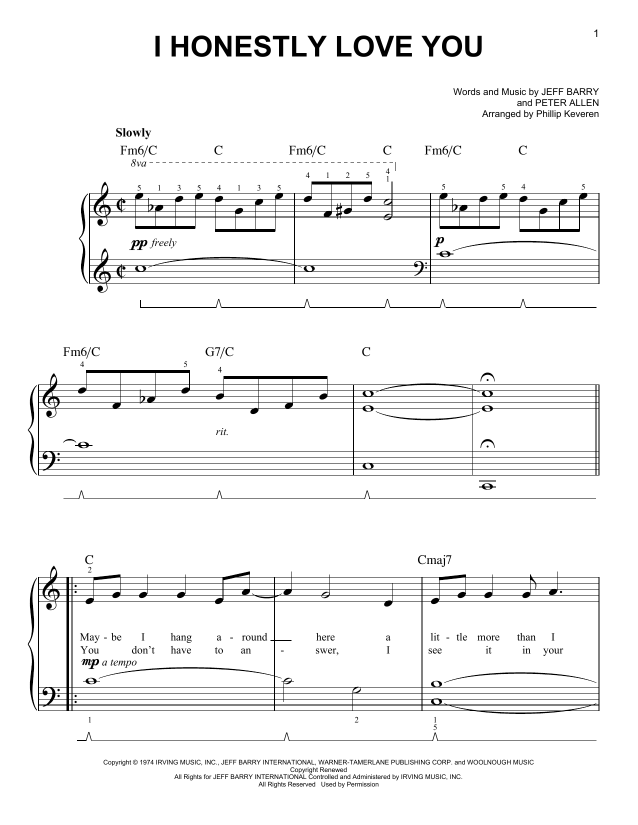 Olivia Newton-John I Honestly Love You (arr. Phillip Keveren) Sheet Music