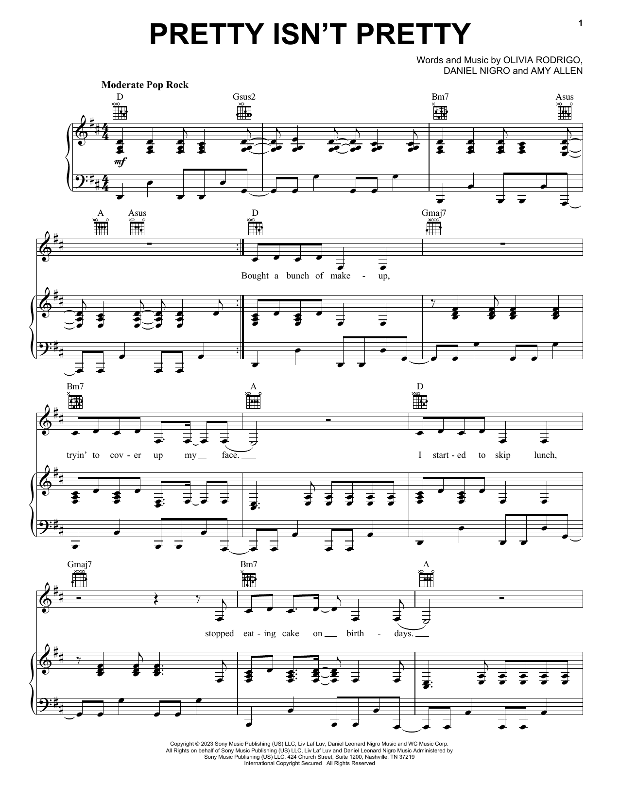 Olivia Rodrigo pretty isn't pretty Sheet Music