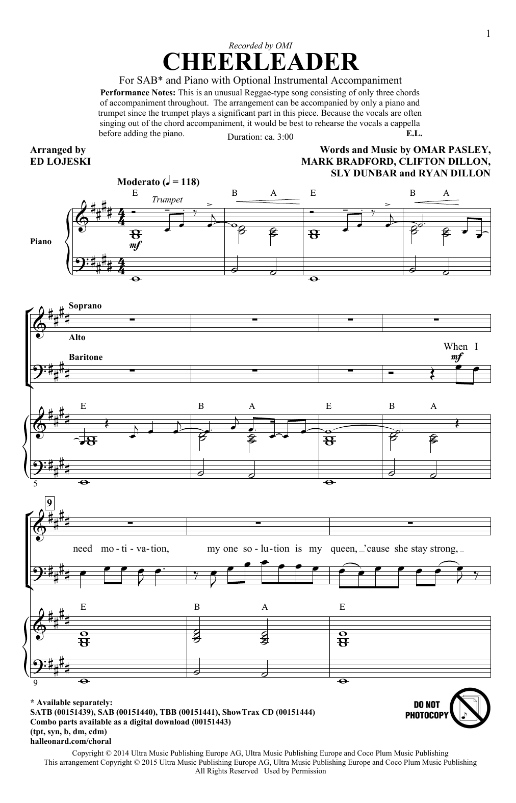 Omi Cheerleader (arr. Ed Lojeski) Sheet Music