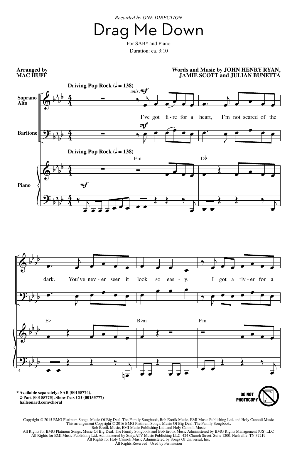 One Direction Drag Me Down (arr. Mac Huff) Sheet Music