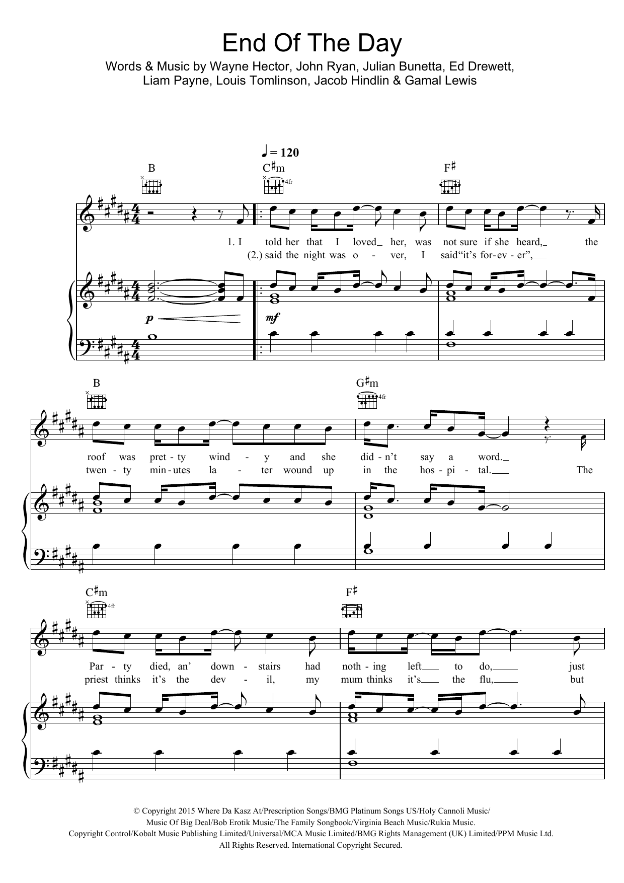 One Direction End Of The Day Sheet Music