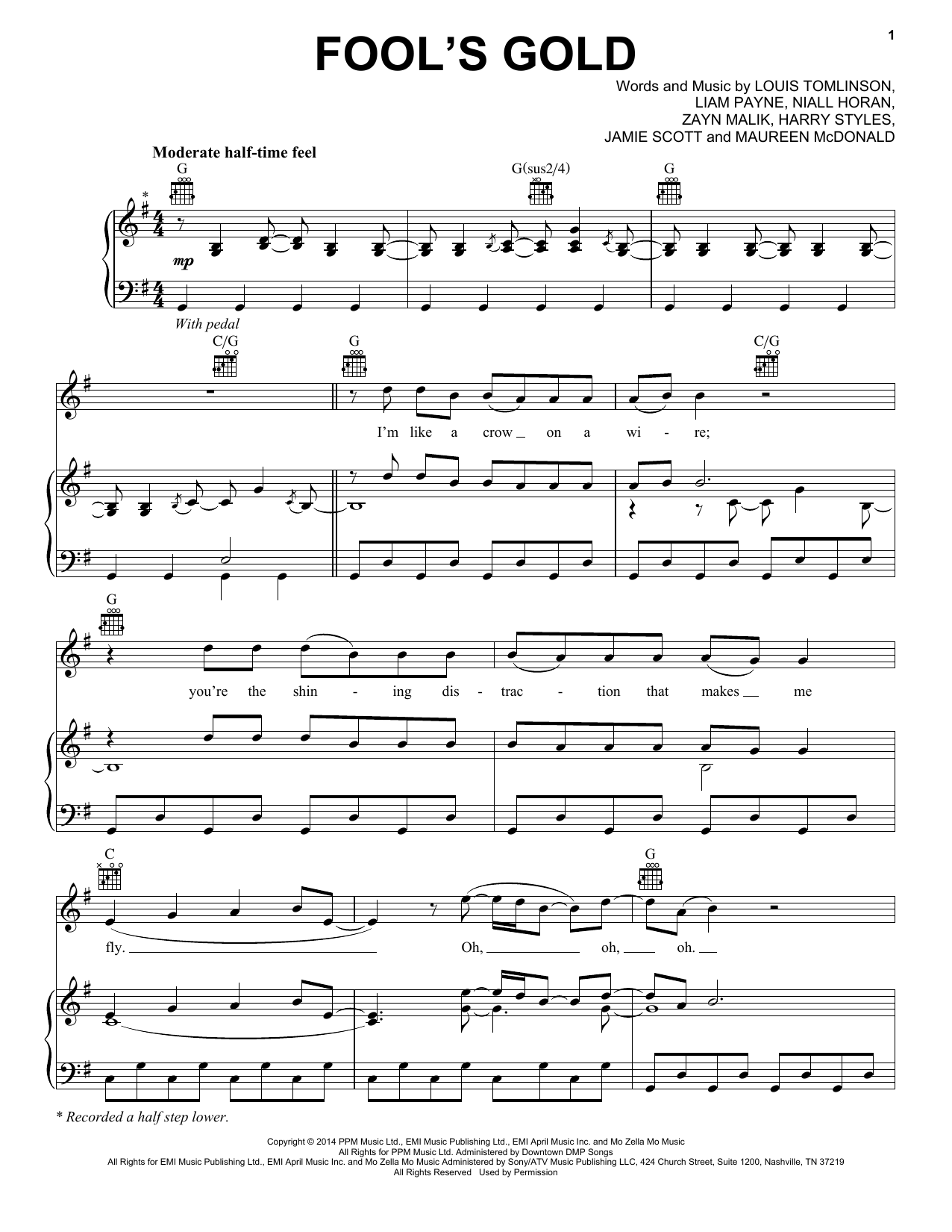 One Direction Fool's Gold Sheet Music