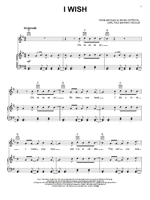 One Direction I Wish Sheet Music
