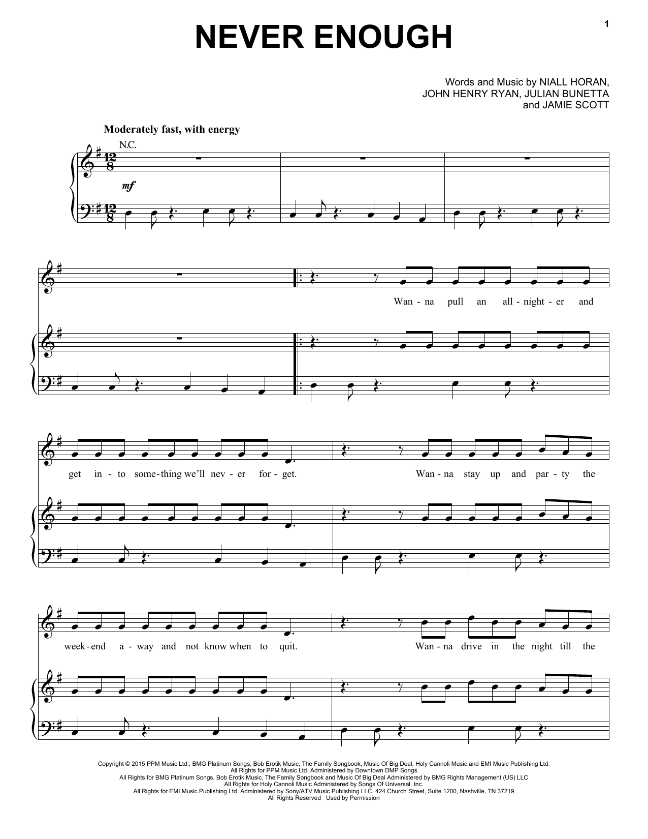 One Direction Never Enough Sheet Music