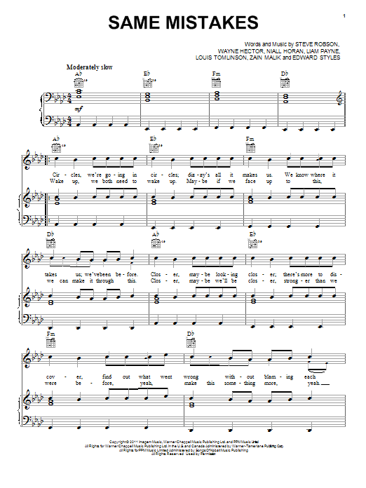 One Direction Same Mistakes Sheet Music