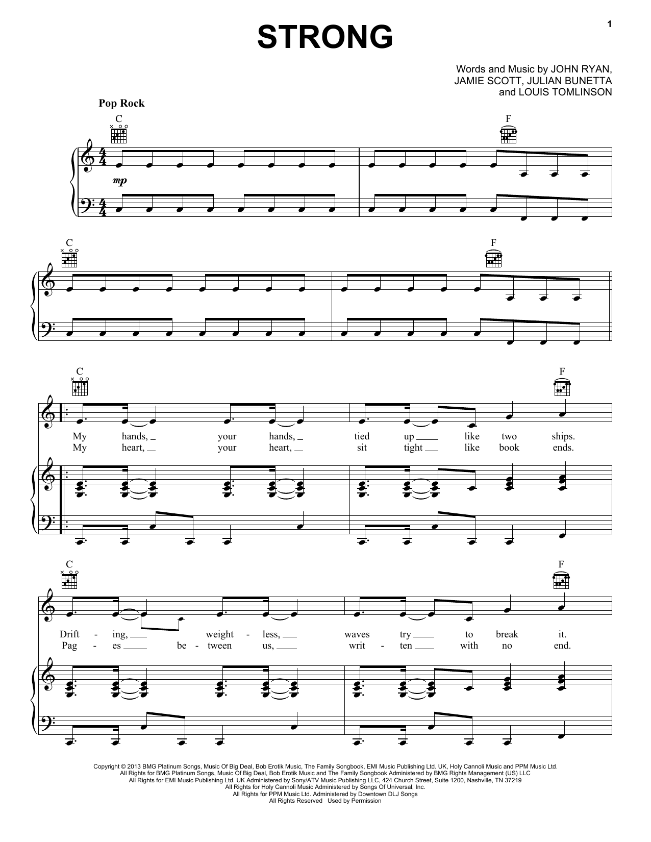 One Direction Strong Sheet Music