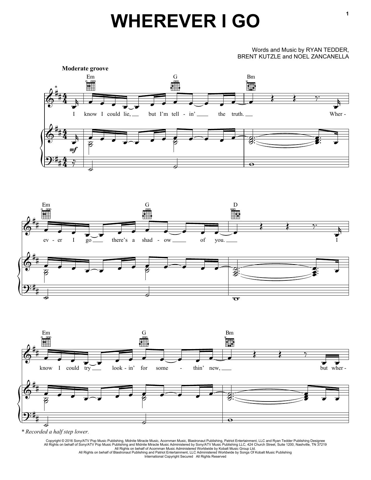 One Republic Wherever I Go Sheet Music