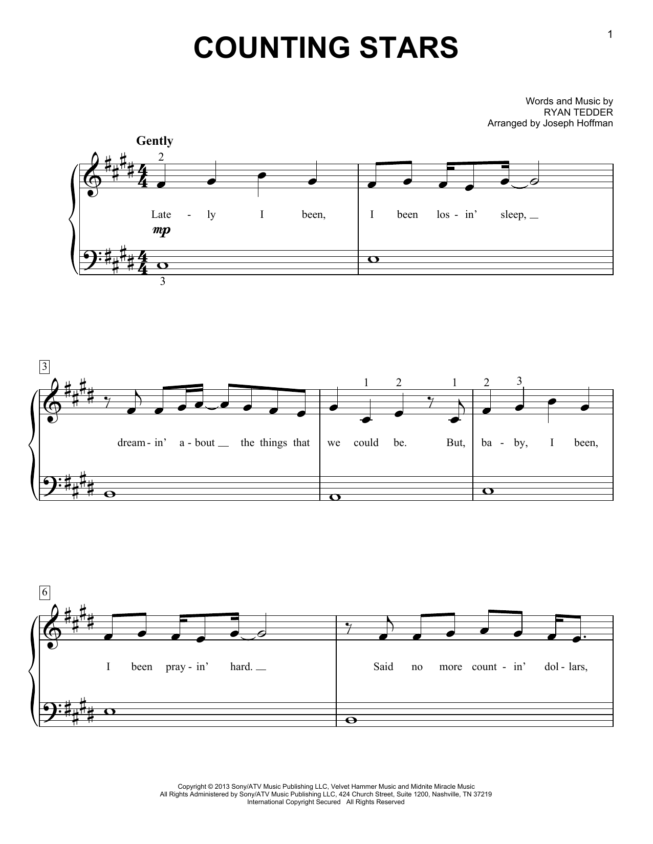 OneRepublic Counting Stars (arr. Joseph Hoffman) Sheet Music