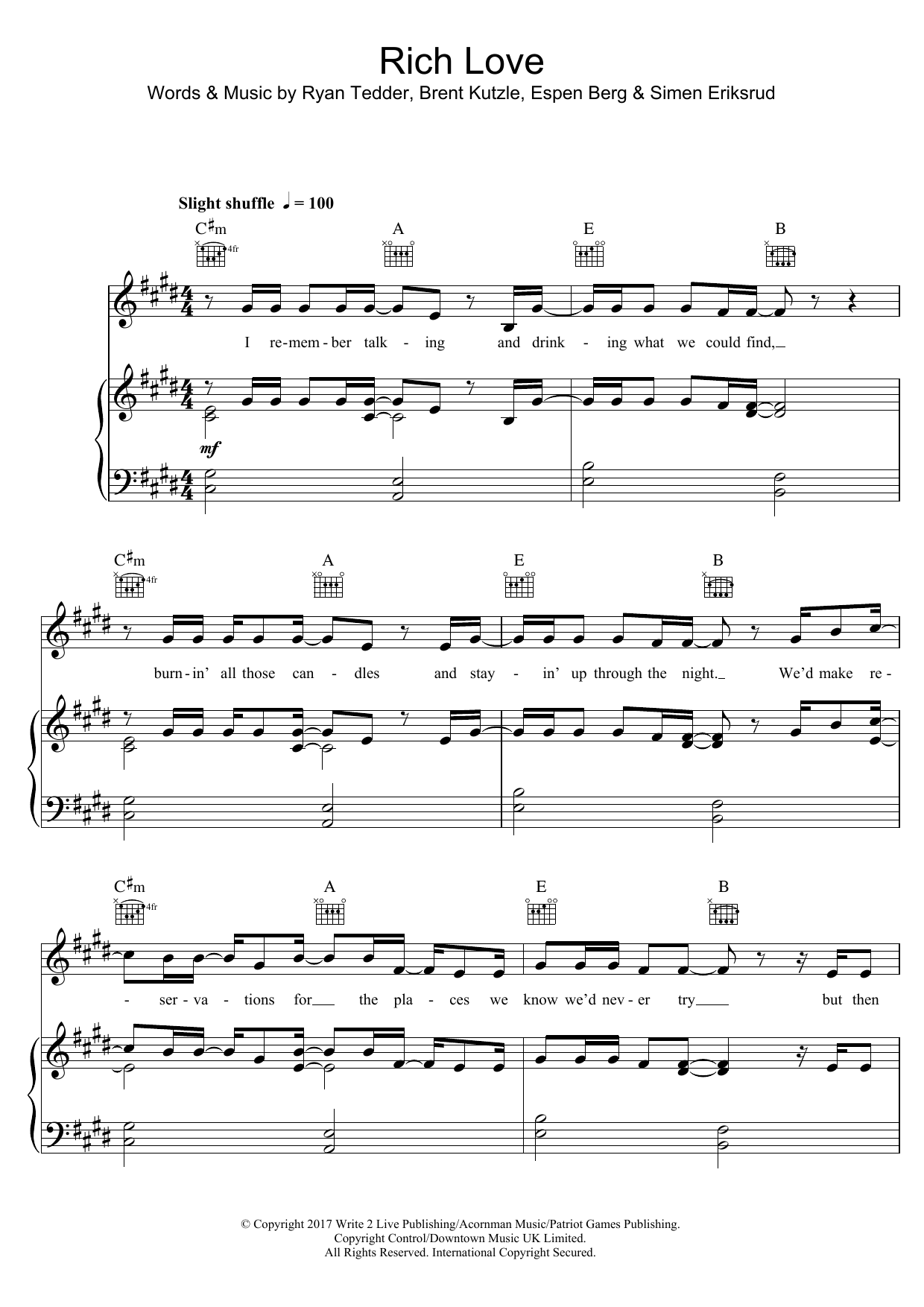 OneRepublic Rich Love (featuring Seeb) Sheet Music
