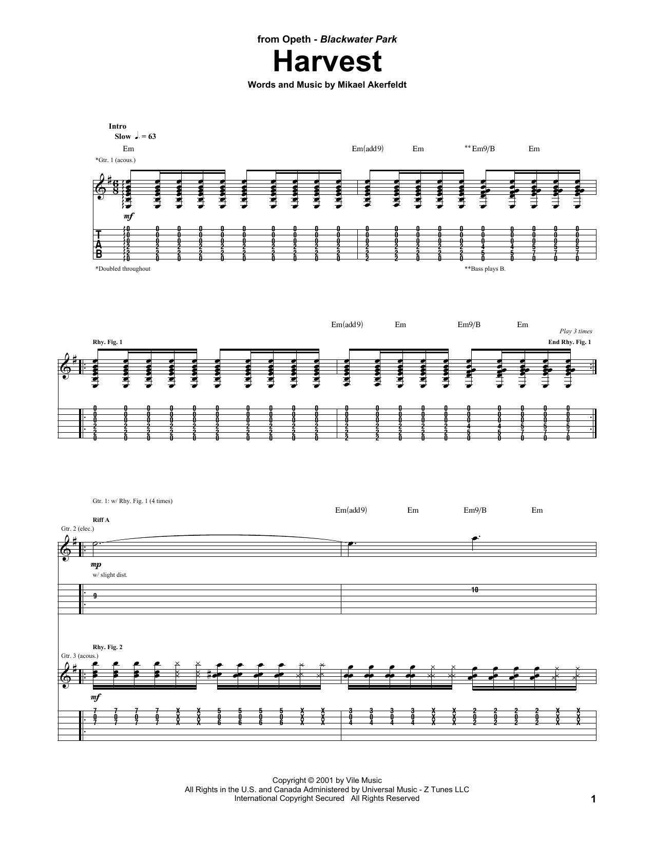 Opeth Harvest Sheet Music