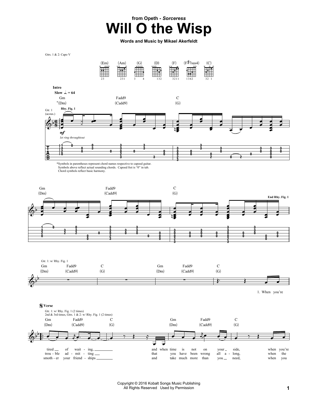 Opeth Will O The Wisp Sheet Music