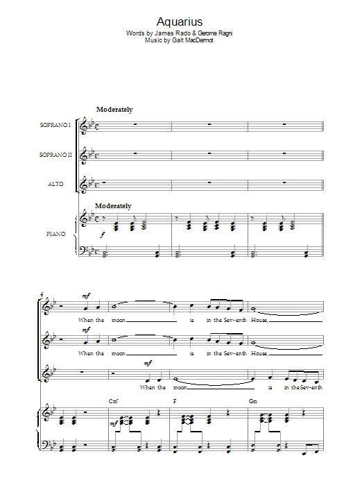 Original Cast Recording Aquarius (from 'Hair') Sheet Music