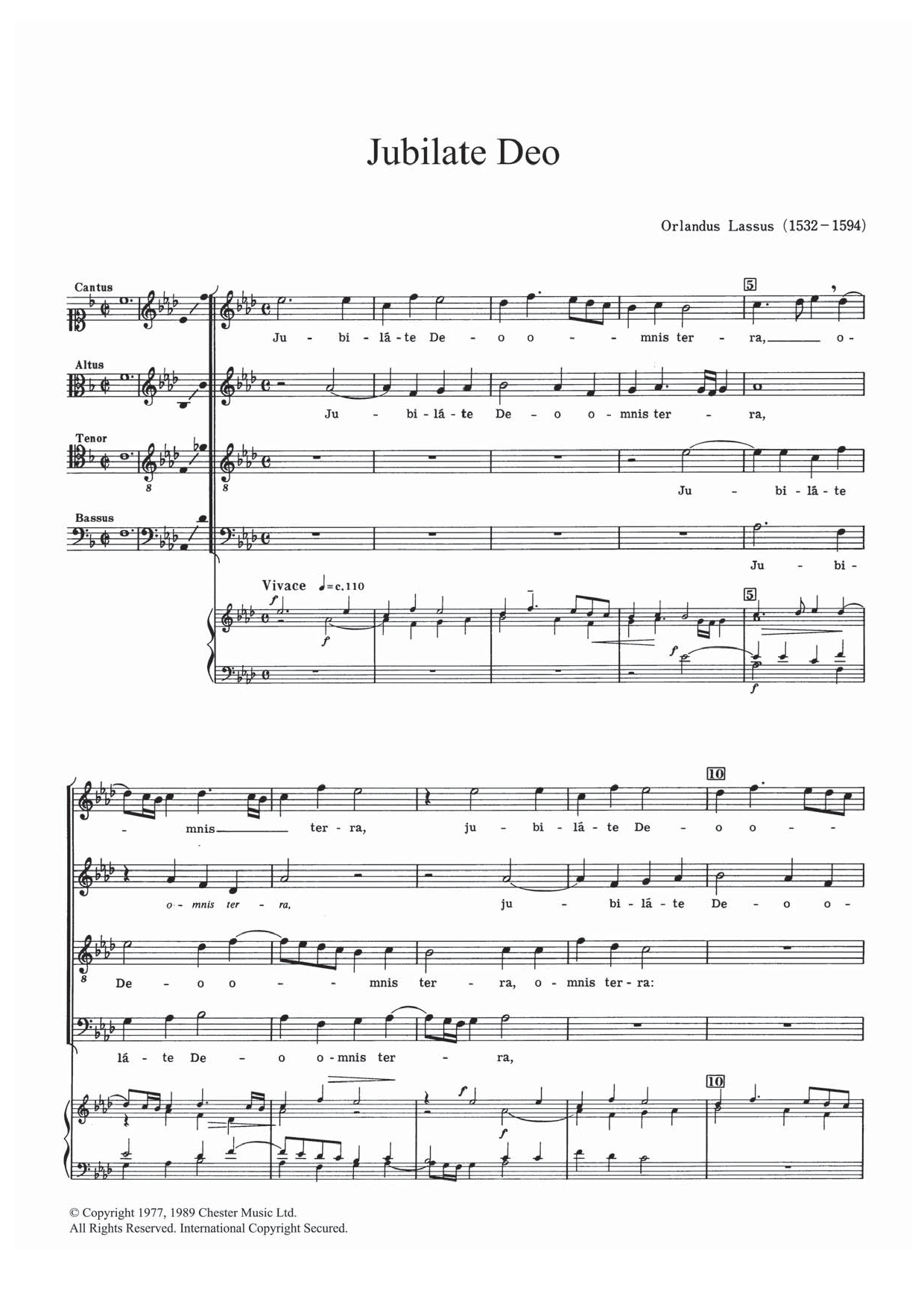 Orlandus Lassus Jubilate Deo Sheet Music