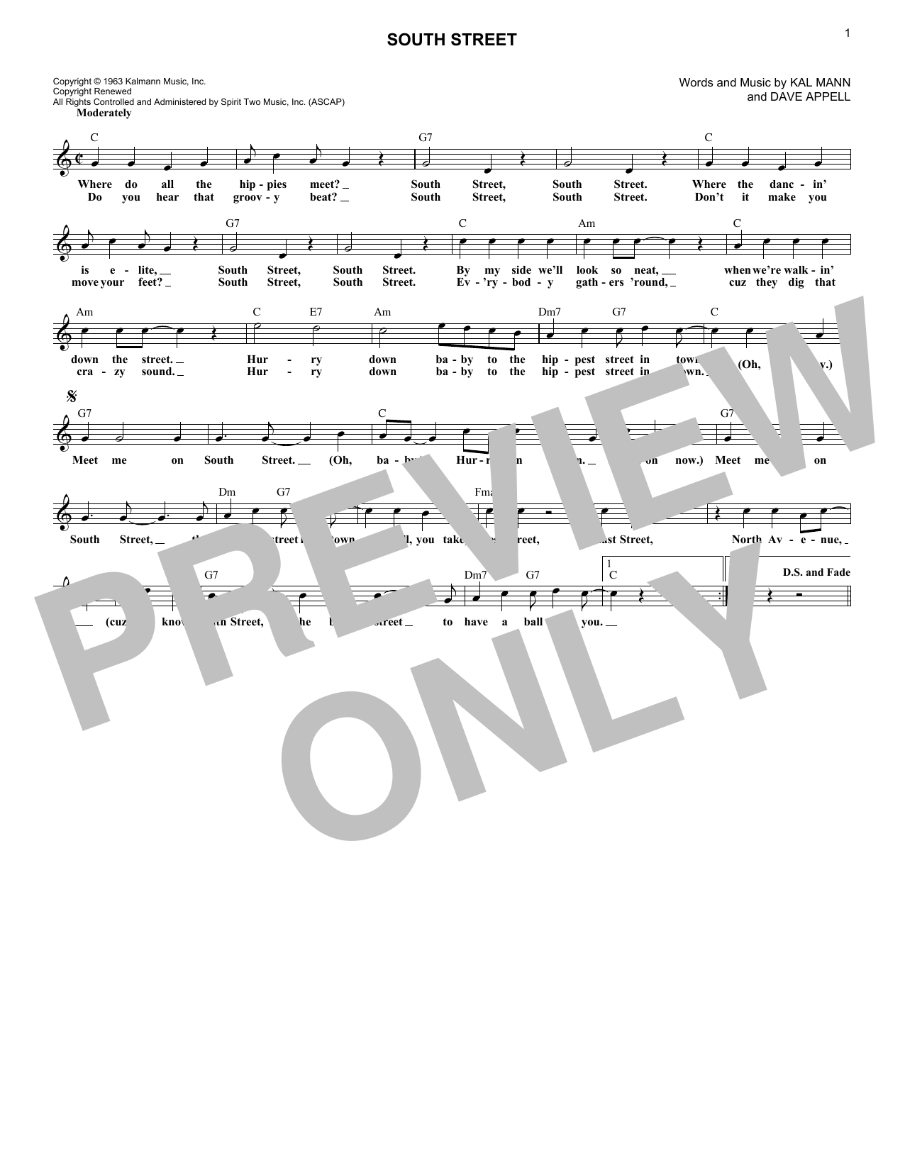 Orlons South Street Sheet Music