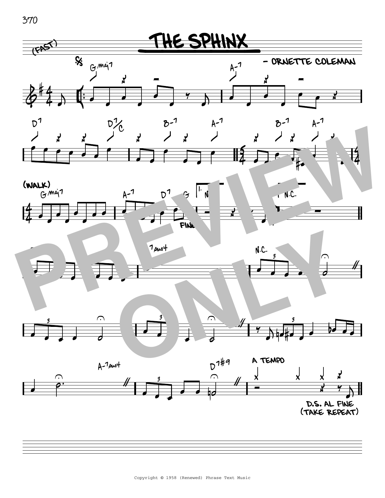 Ornette Coleman The Sphinx [Reharmonized version] (arr. Jack Grassel) Sheet Music