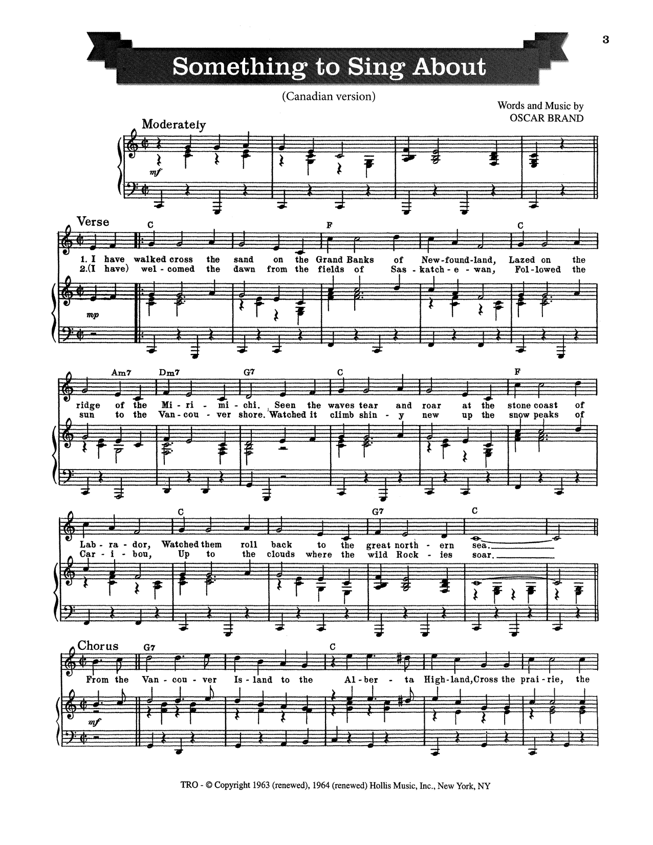Oscar Brand Something To Sing About Sheet Music