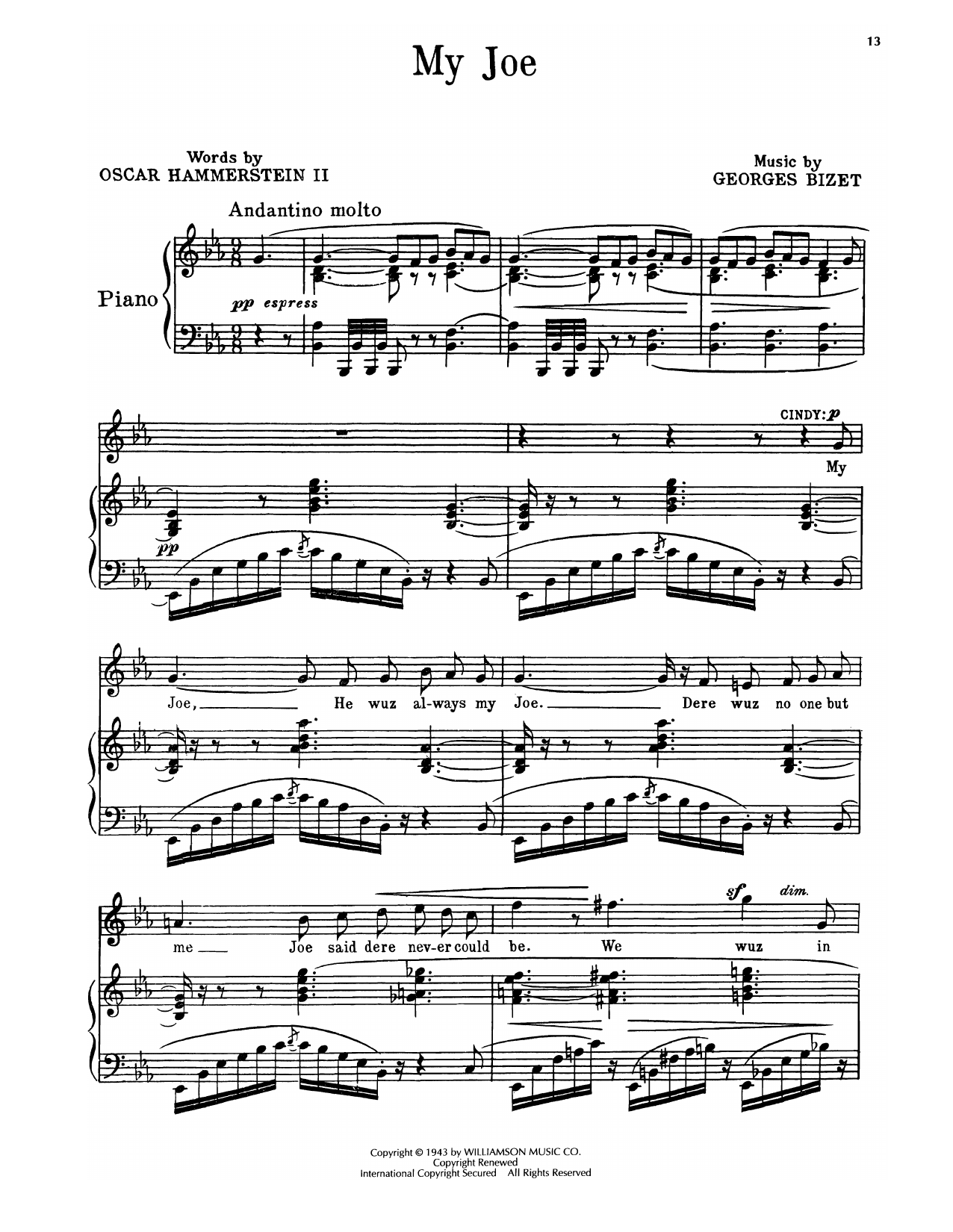Oscar Hammerstein II & Georges Bizet My Joe (from Carmen Jones) Sheet Music