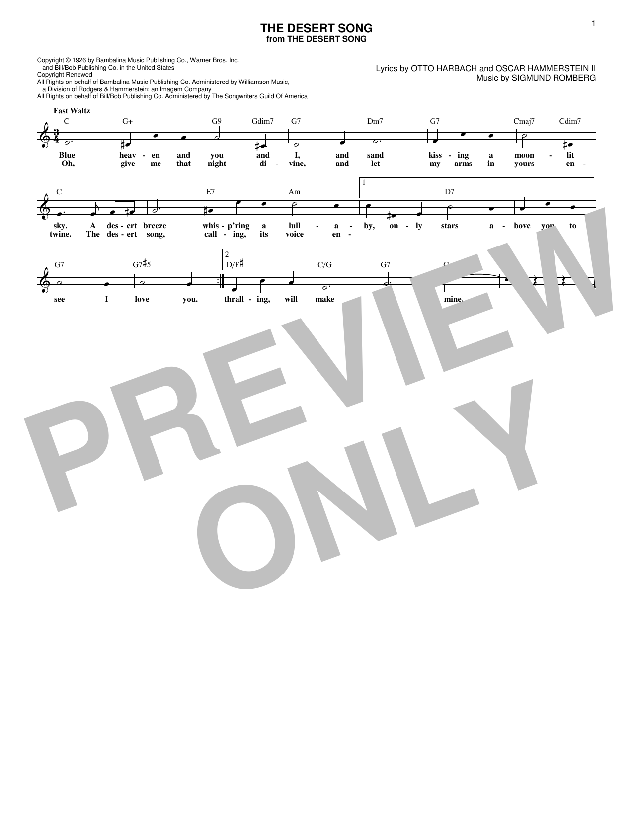 Oscar Hammerstein II The Desert Song Sheet Music