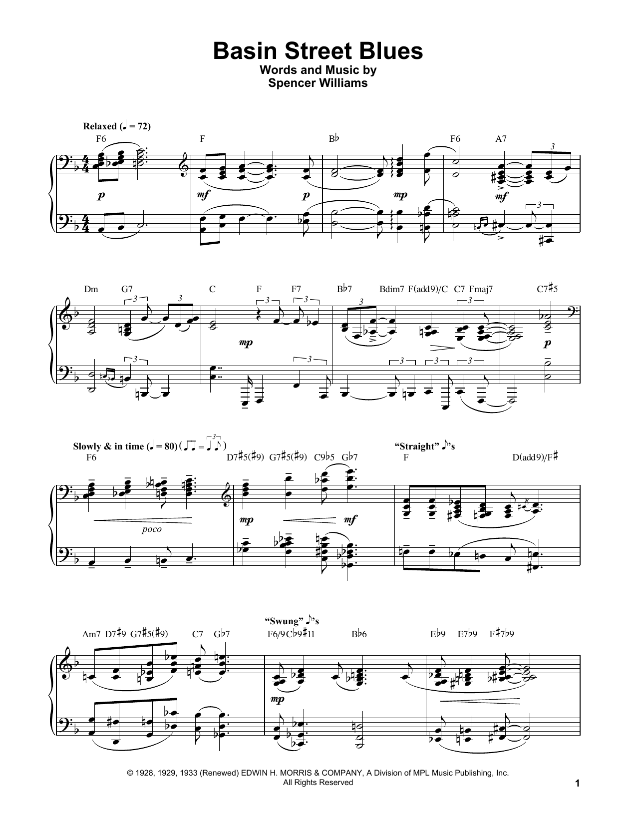 Oscar Peterson Basin Street Blues Sheet Music