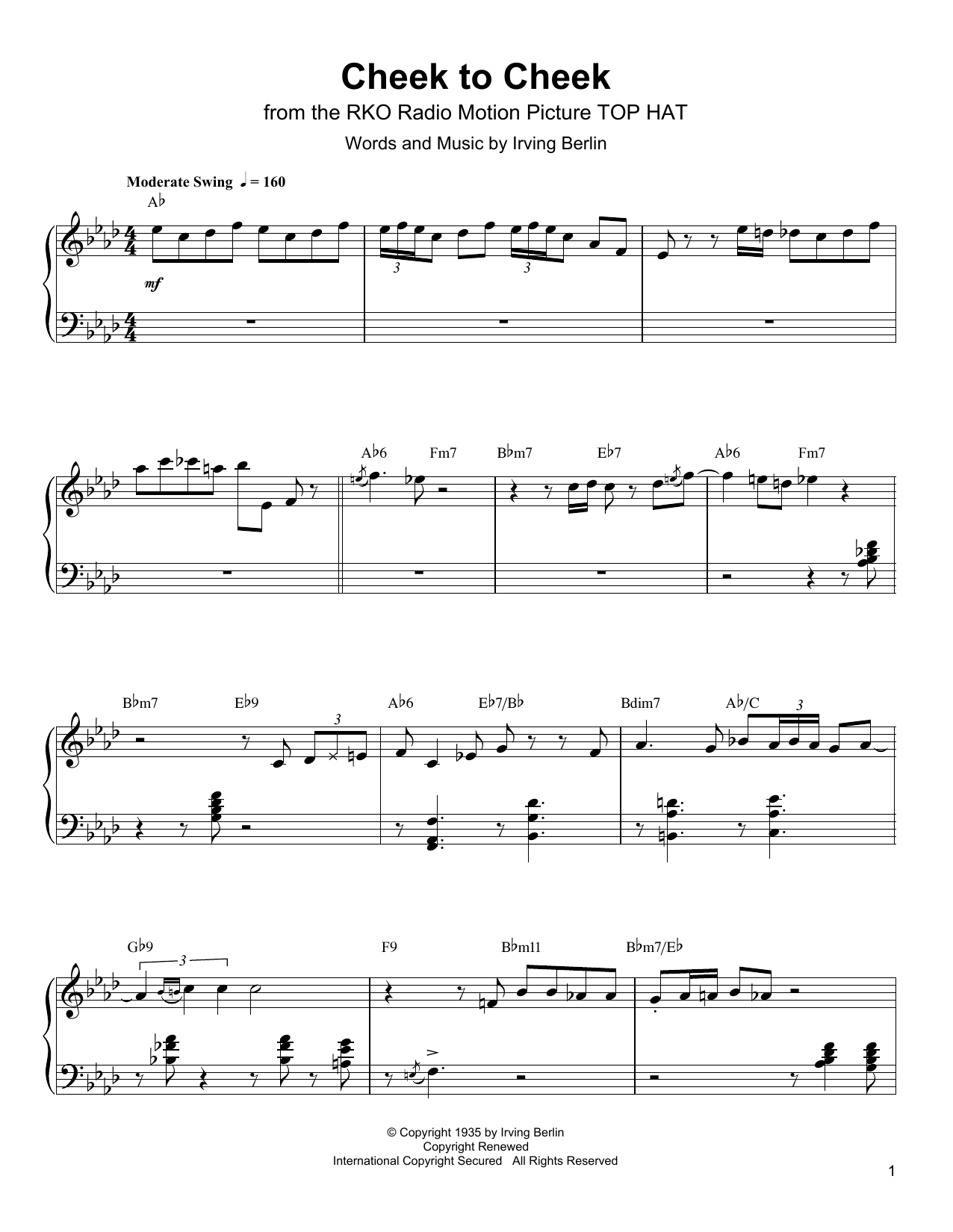 Oscar Peterson Cheek To Cheek Sheet Music