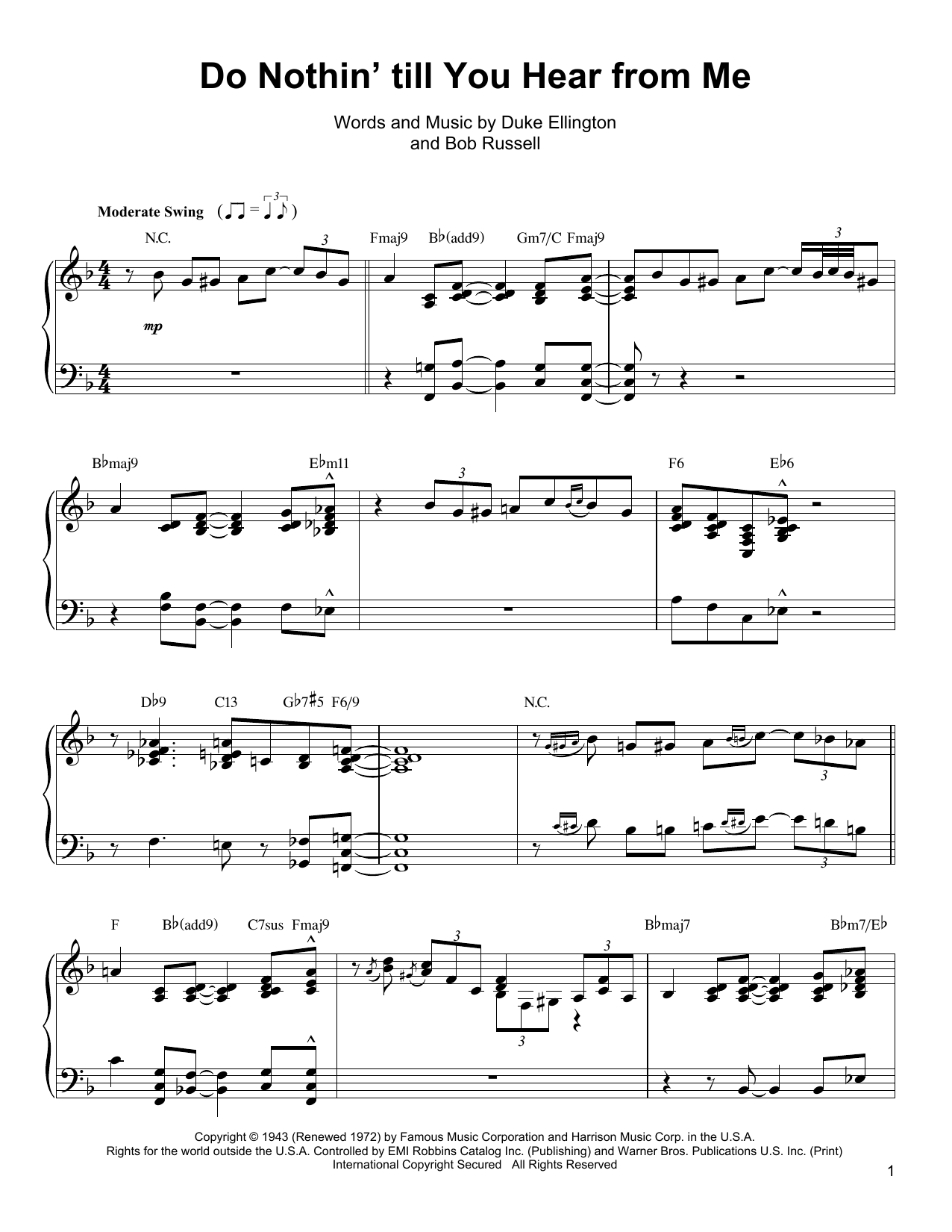 Oscar Peterson Do Nothin' Till You Hear From Me Sheet Music