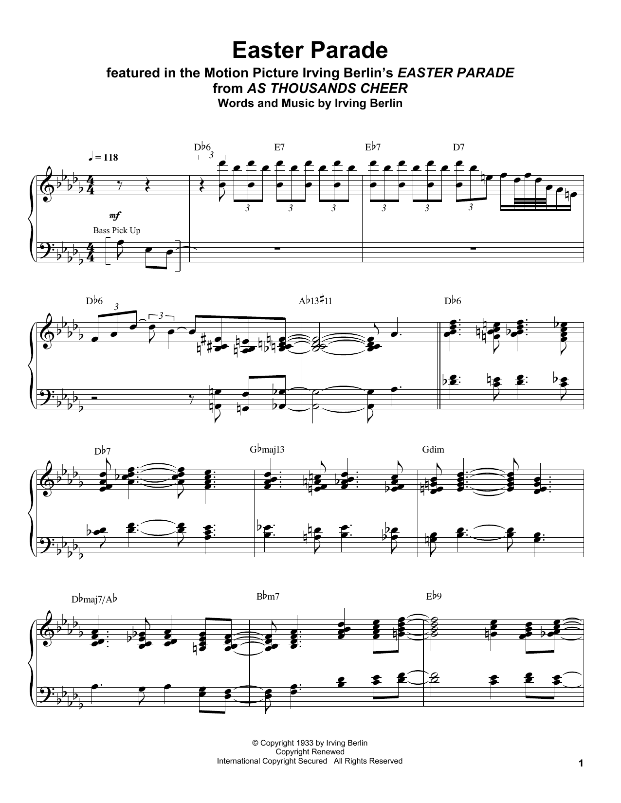 Oscar Peterson Easter Parade Sheet Music