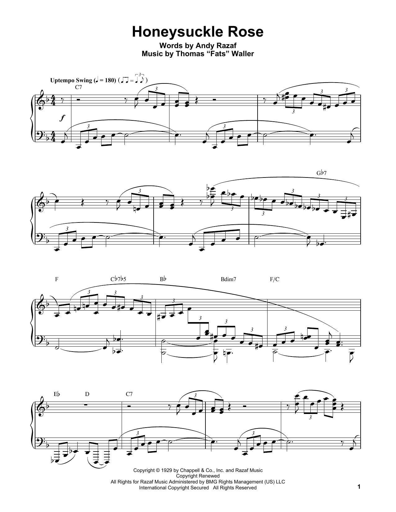 Oscar Peterson Honeysuckle Rose Sheet Music