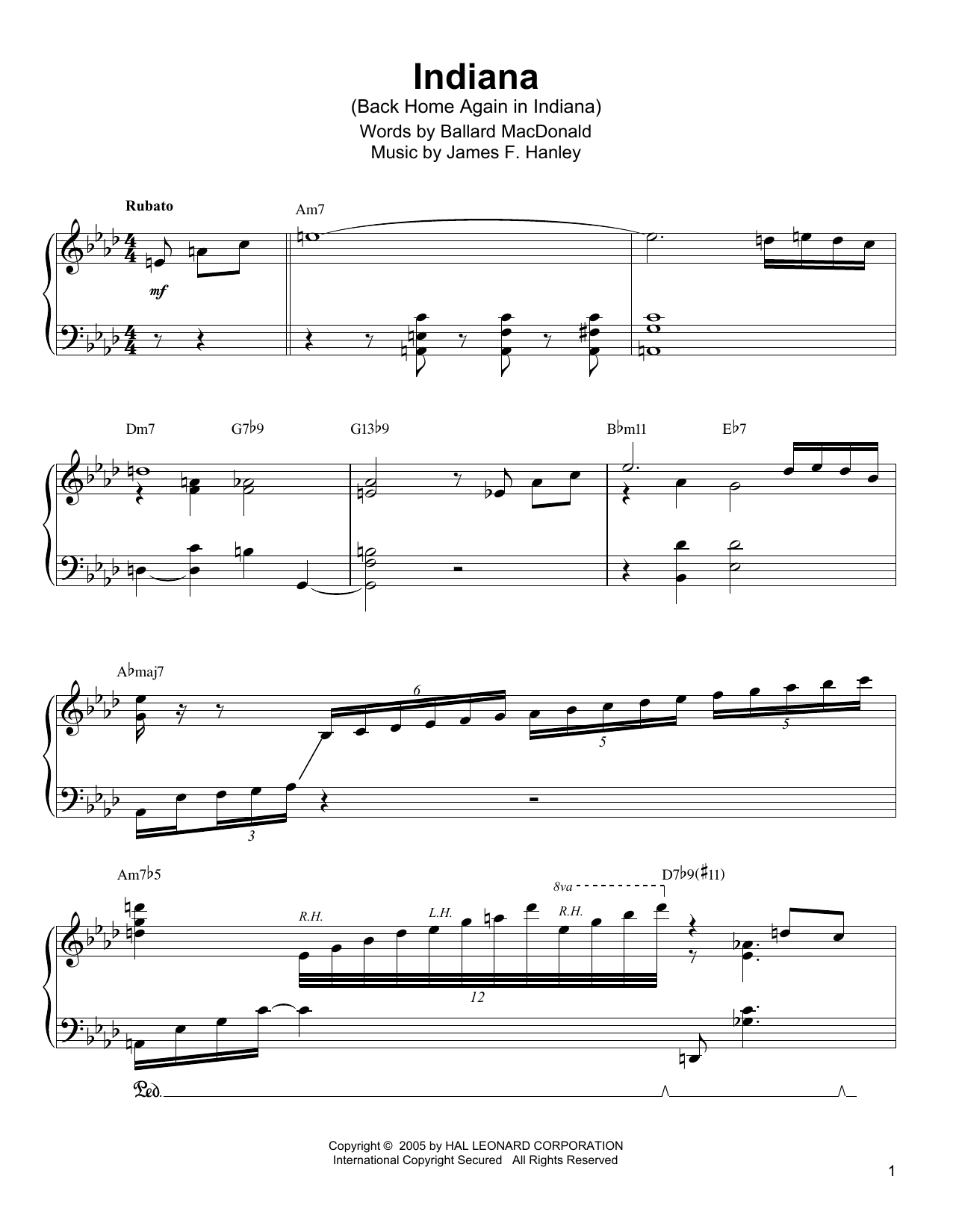 Oscar Peterson Indiana (Back Home Again In Indiana) Sheet Music