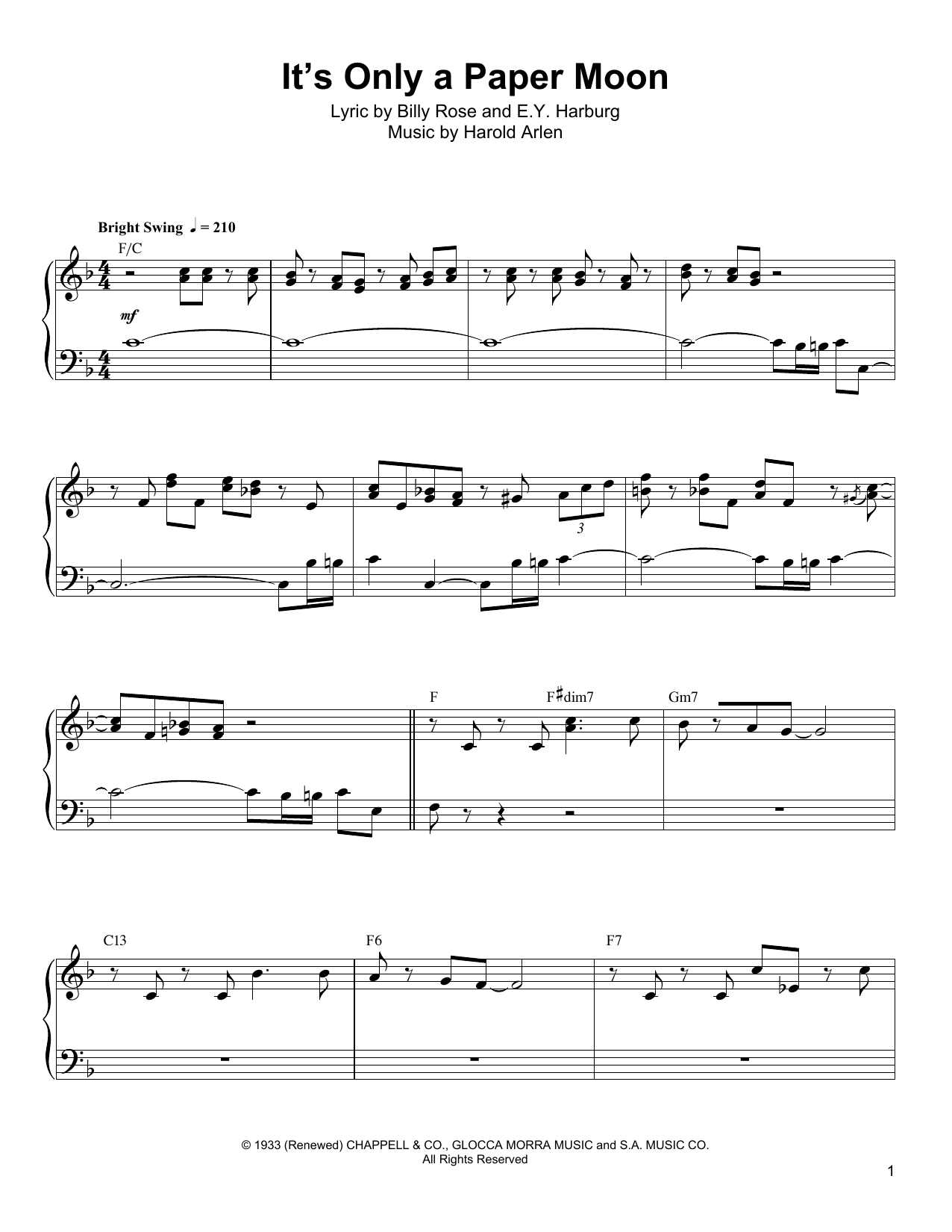 Oscar Peterson It's Only A Paper Moon Sheet Music