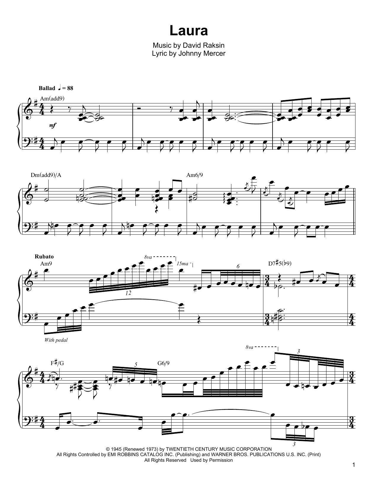Oscar Peterson Laura Sheet Music