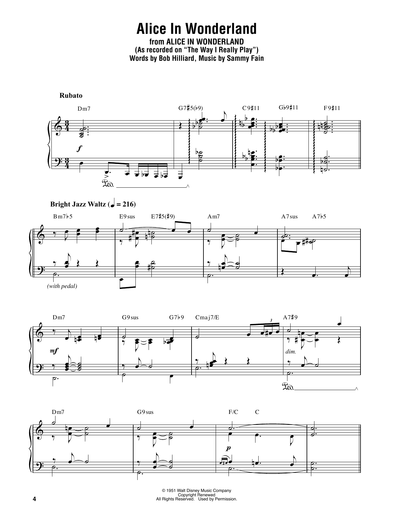 Oscar Peterson Main Title (Alice In Wonderland) Sheet Music