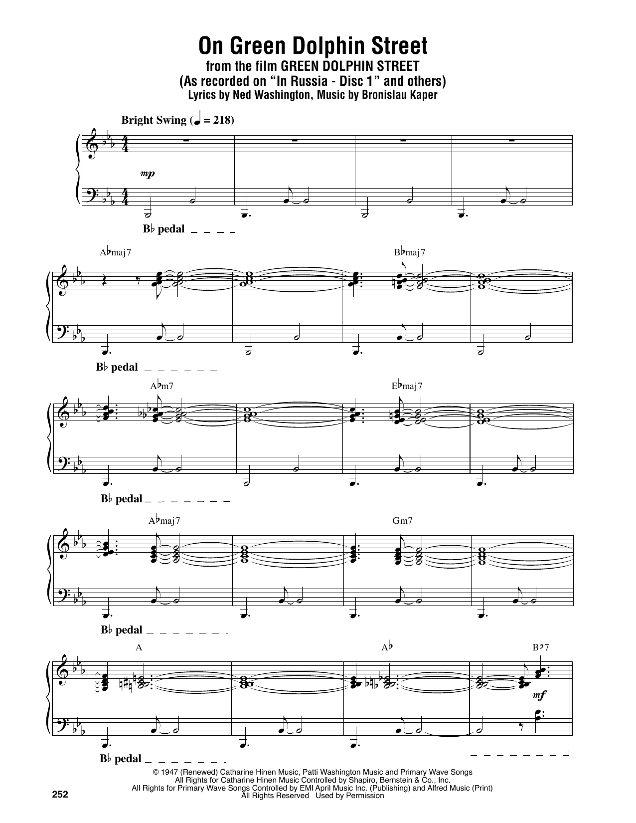 Oscar Peterson On Green Dolphin Street Sheet Music