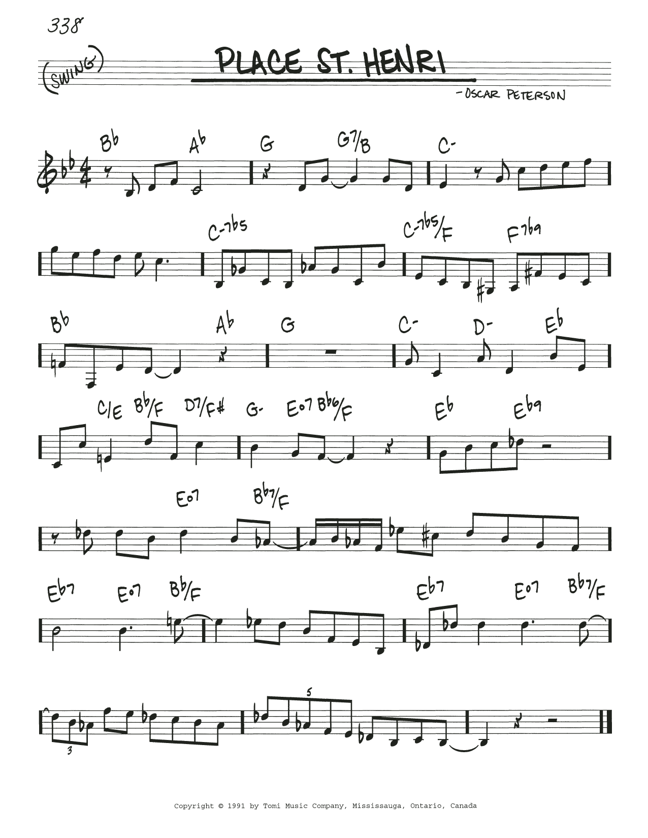 Oscar Peterson Place St. Henri Sheet Music