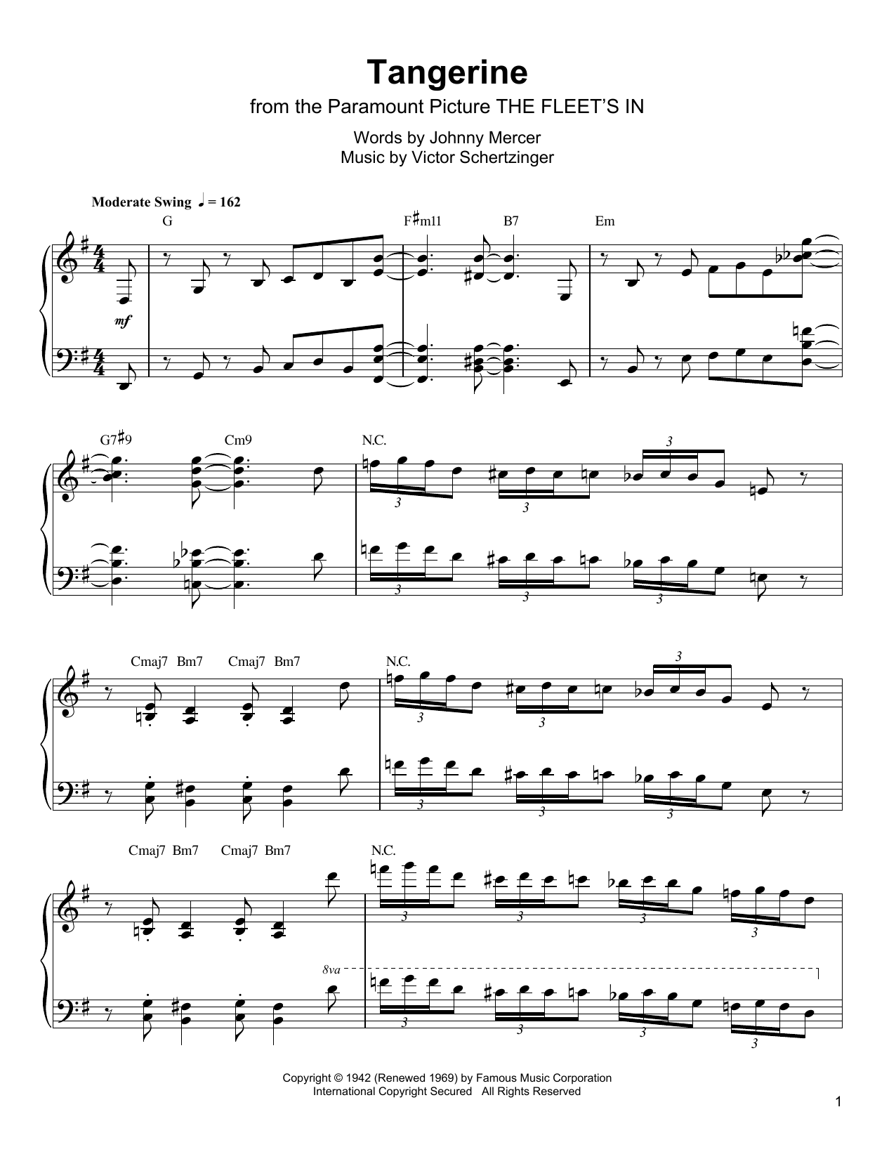 Oscar Peterson Tangerine Sheet Music