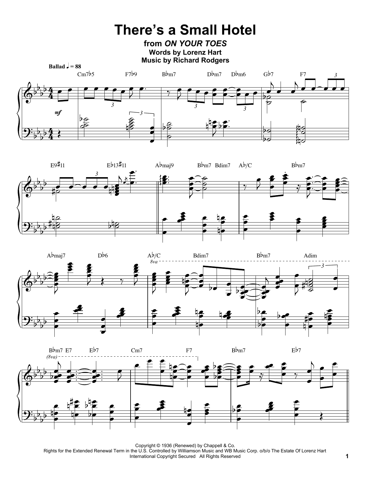 Oscar Peterson There's A Small Hotel Sheet Music