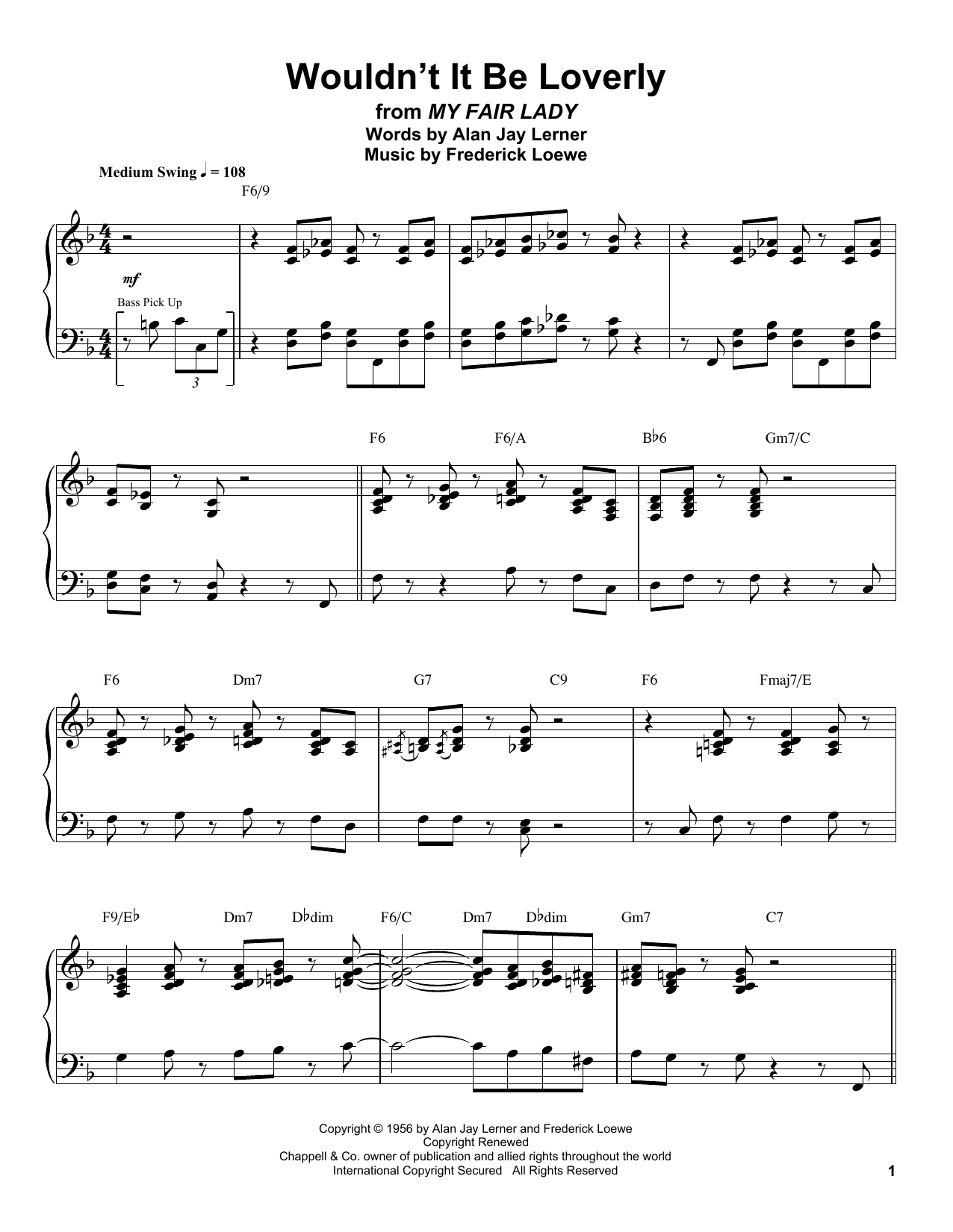 Oscar Peterson Wouldn't It Be Loverly Sheet Music