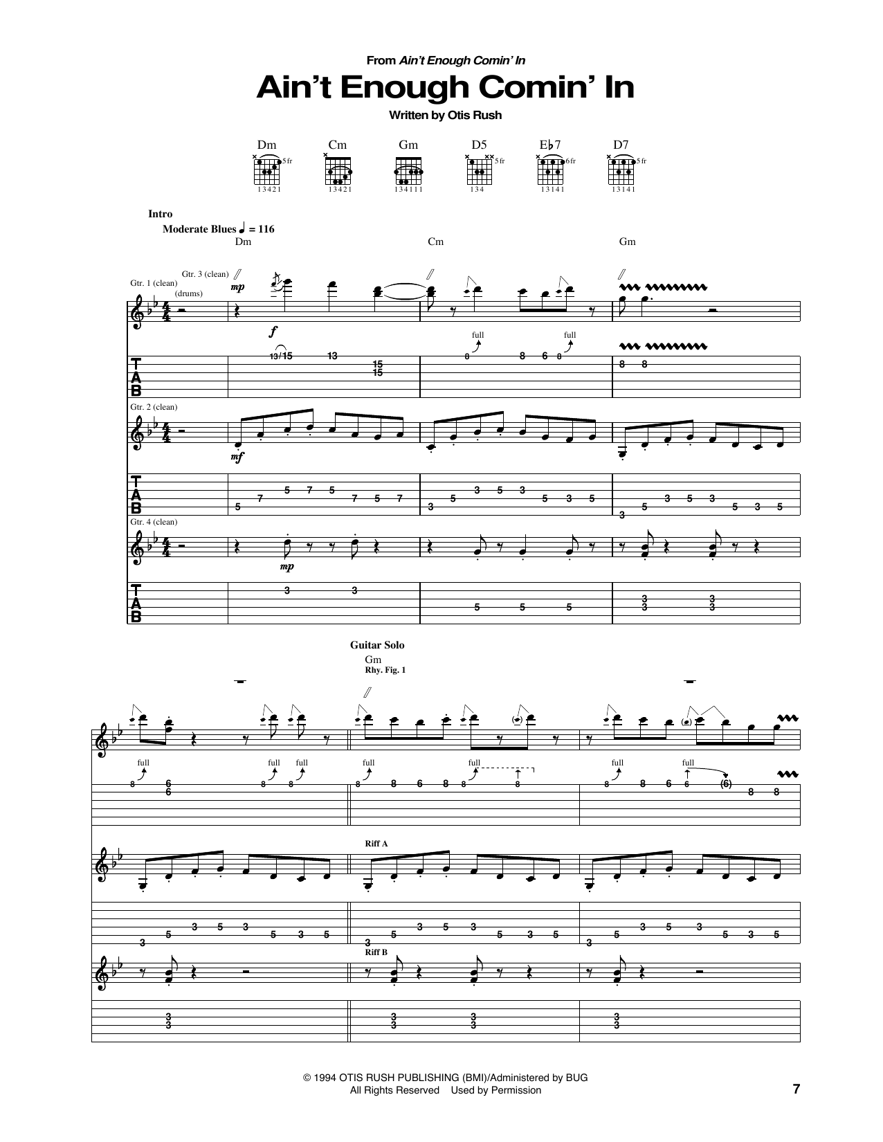 Otis Rush Ain't Enough Comin' In Sheet Music