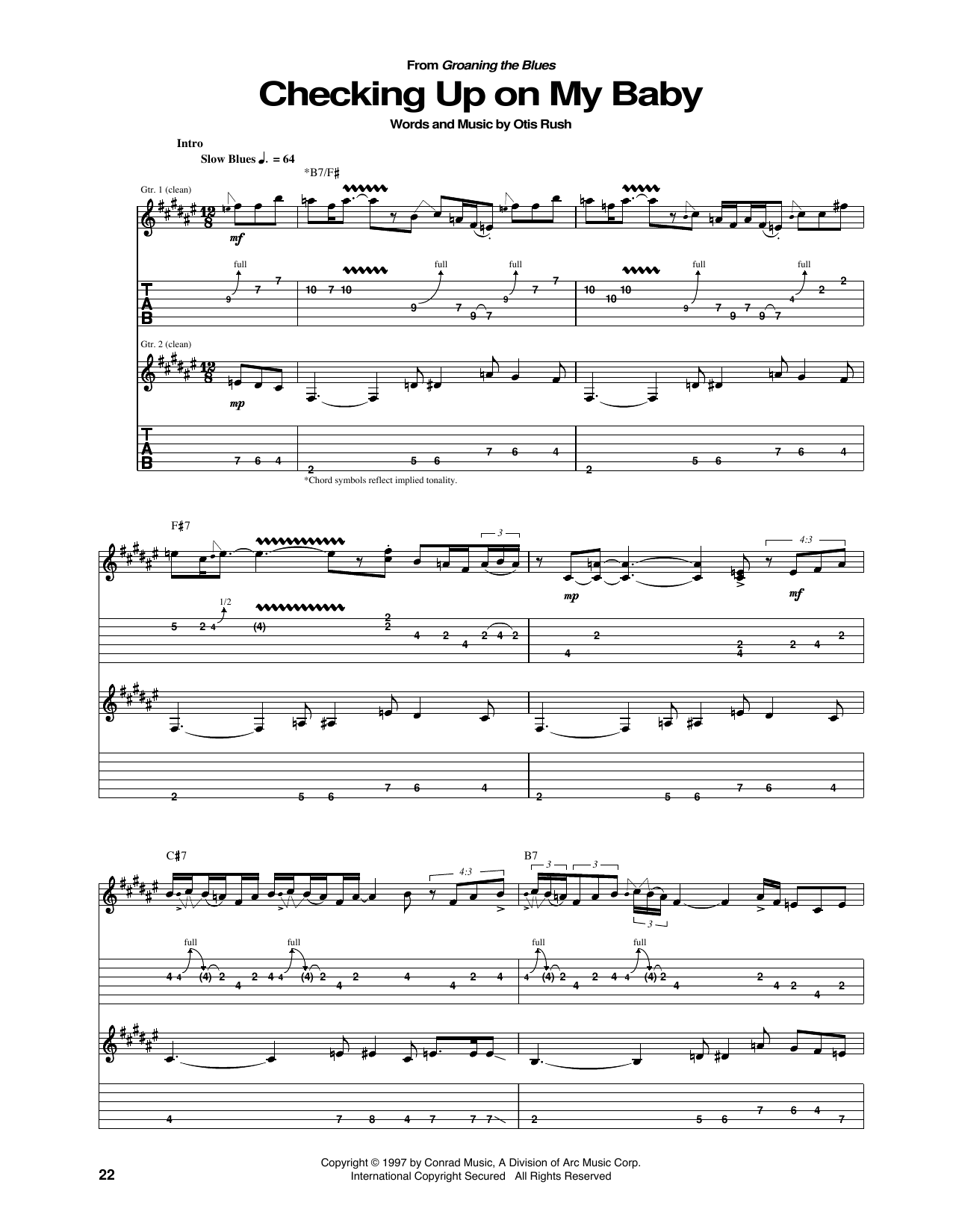 Otis Rush Checking On My Baby Sheet Music