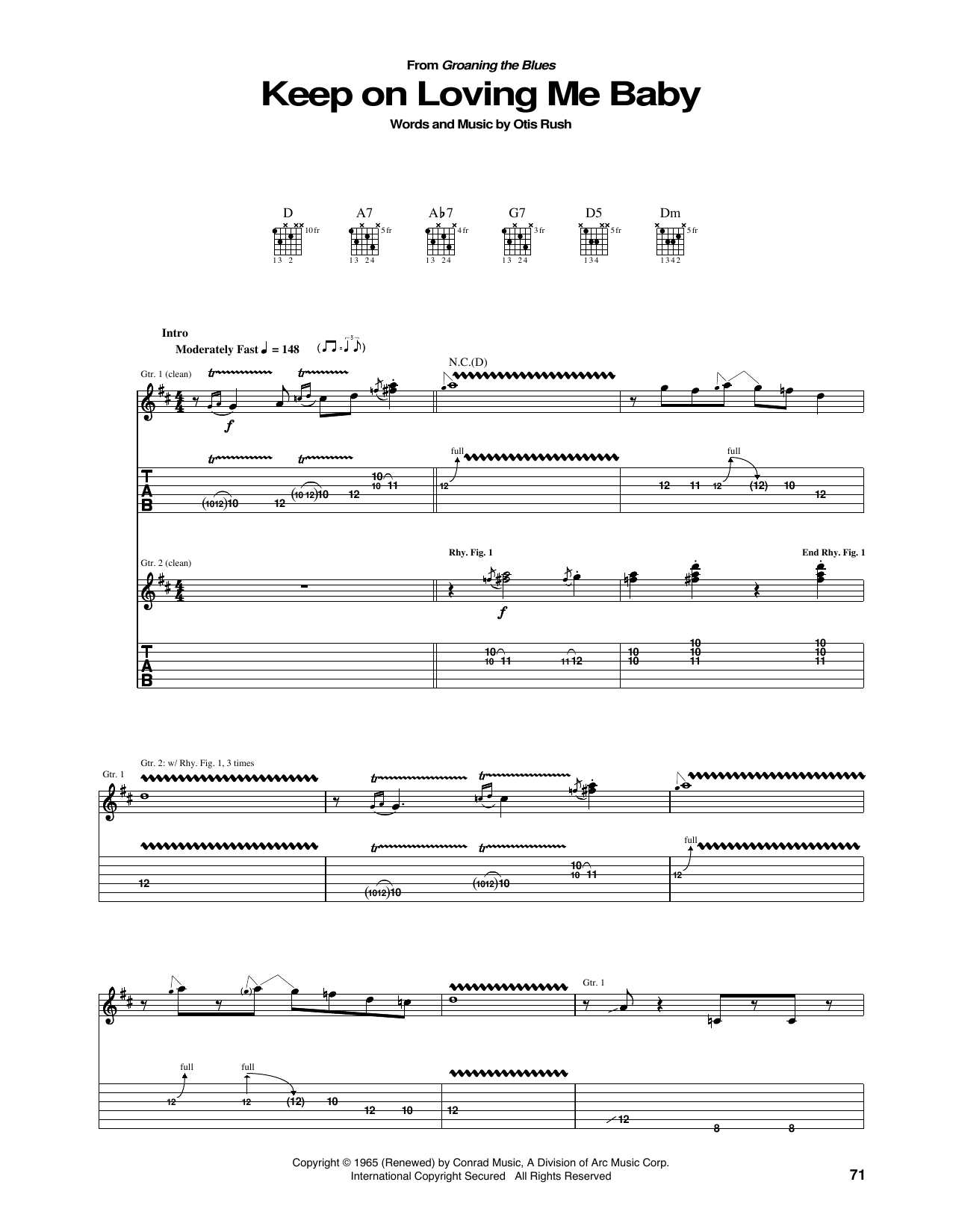 Otis Rush Keep On Loving Me Baby Sheet Music