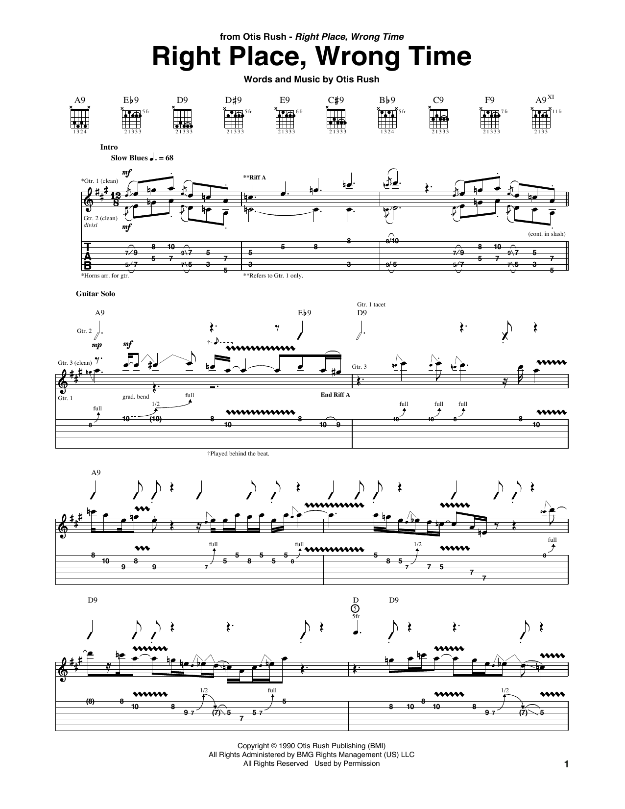 Otis Rush Right Place, Wrong Time Sheet Music