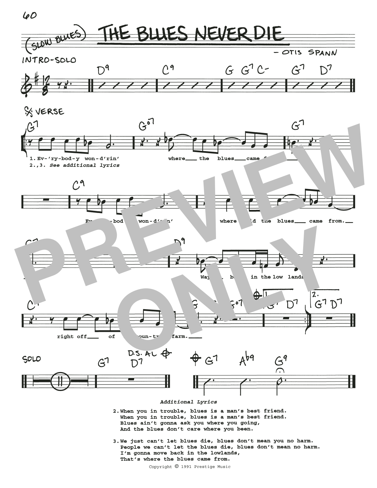 Otis Spann The Blues Never Die Sheet Music