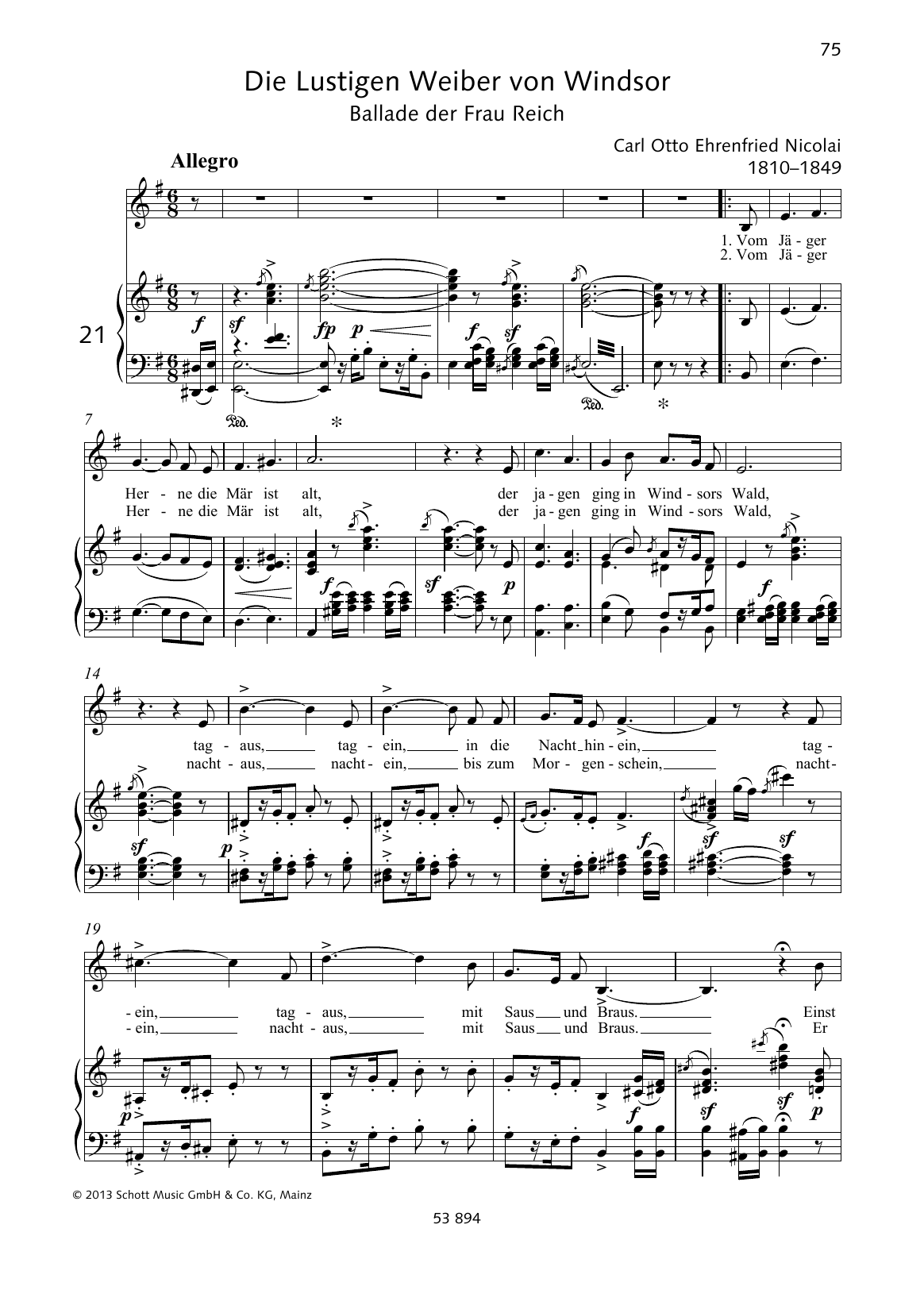 Otto Nicolai Vom Jäger Herne die Mär ist alt Sheet Music