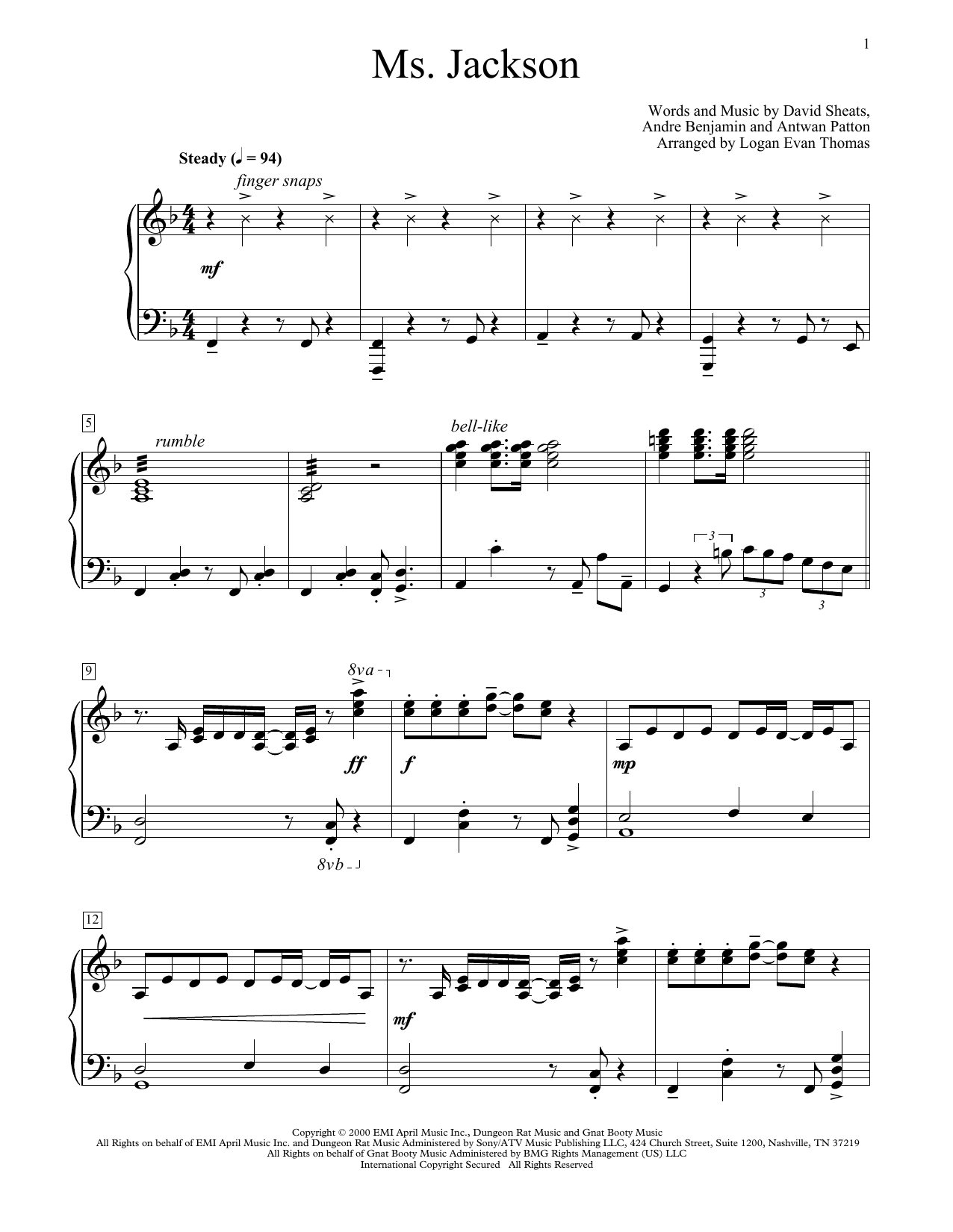 OutKast Ms. Jackson (arr. Logan Evan Thomas) Sheet Music