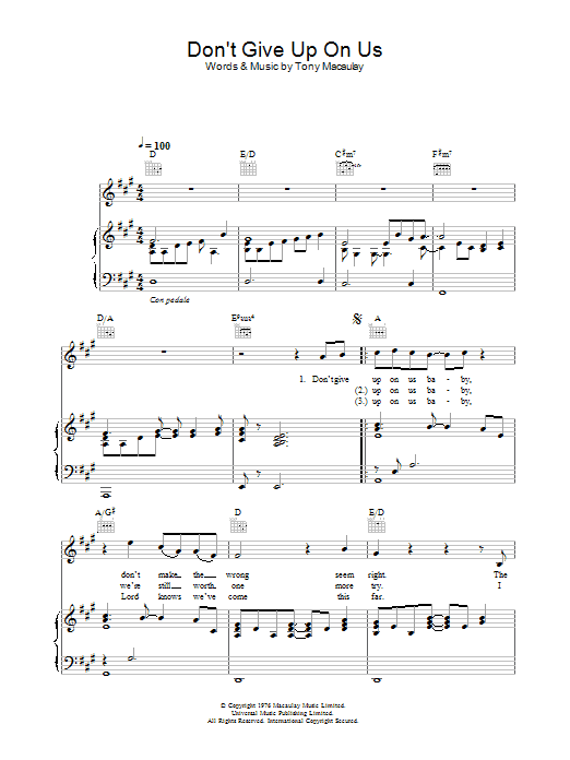 Owen Wilson Don't Give Up On Us (from Starsky And Hutch) Sheet Music