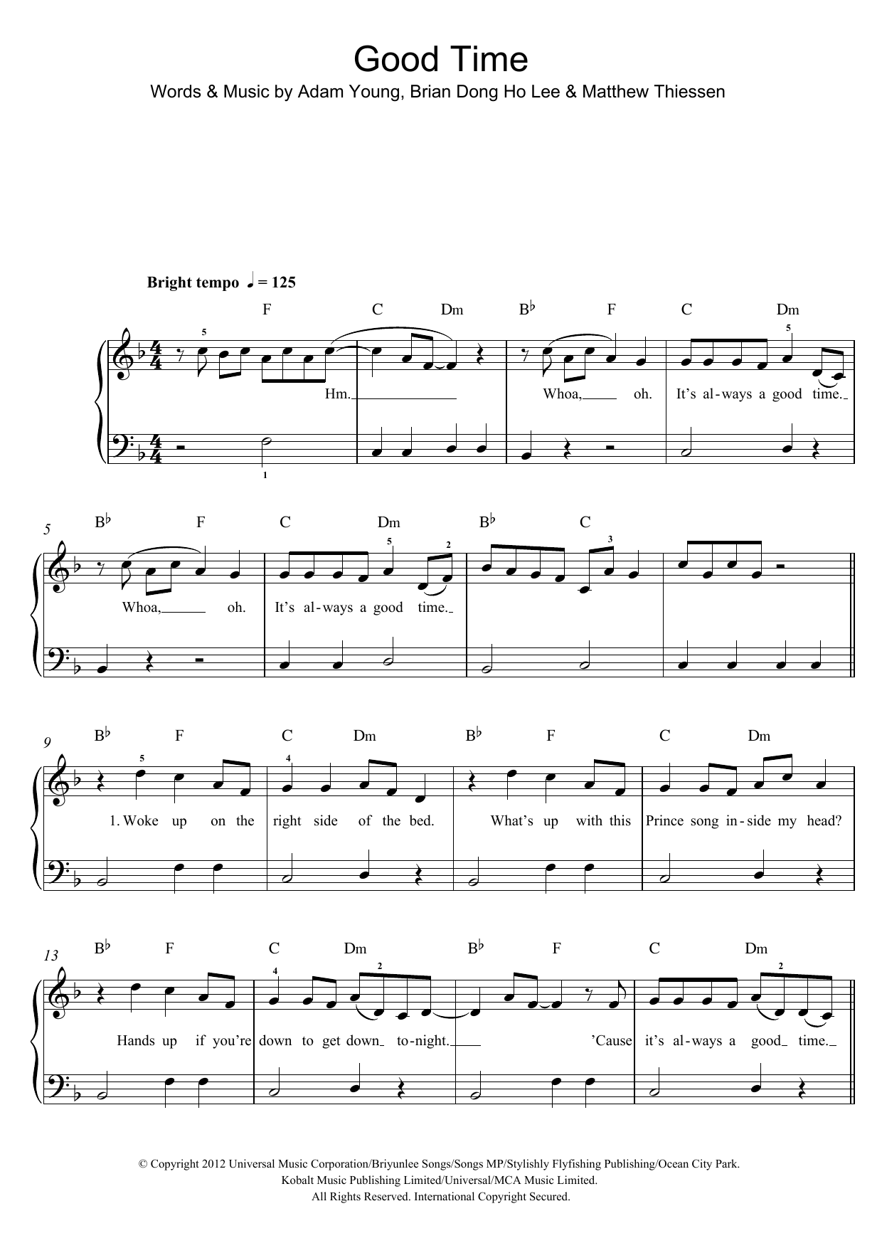 Owl City Good Time (feat. Carly Rae Jepsen) Sheet Music