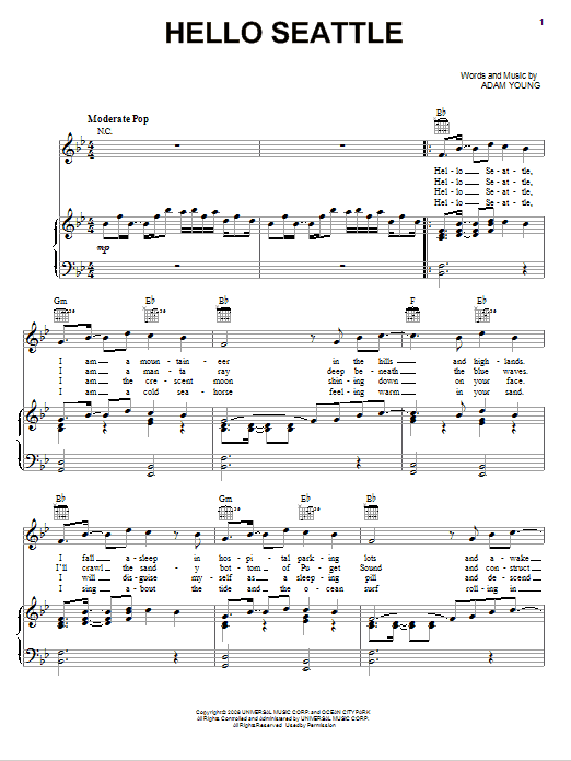 Owl City Hello Seattle Sheet Music