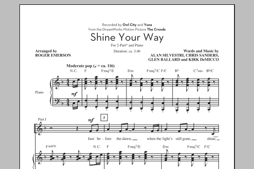 Owl City Shine Your Way (from The Croods) (arr. Roger Emerson) Sheet Music