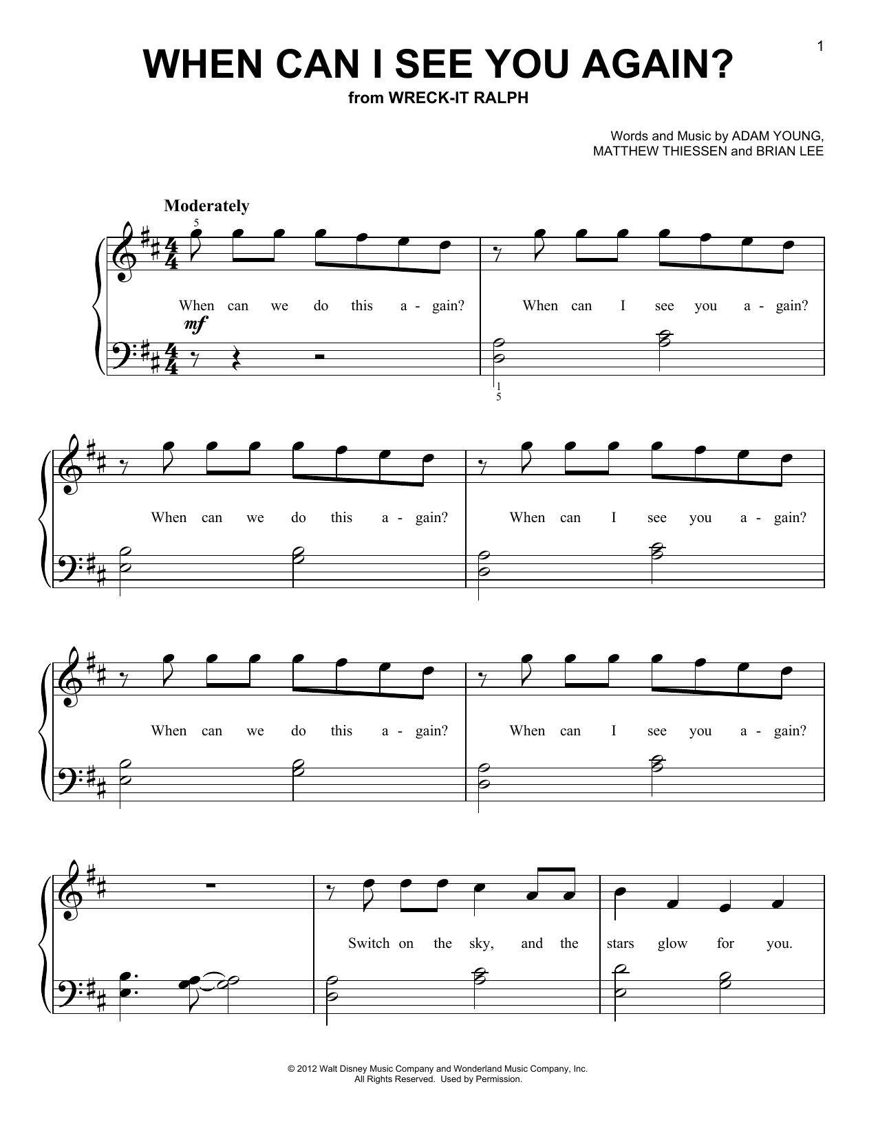 Owl City When Can I See You Again? (from Wreck-It Ralph) Sheet Music